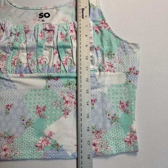 SO Ruched Front Tank Top Juniors Size XL Blue Flower Print - Picture 4 of 8
